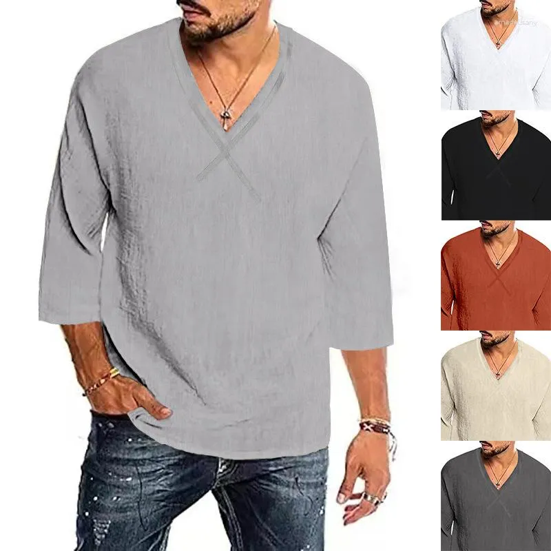 Polo da uomo 2023 Summer Cotton T-shirt manica corta casual tinta unita personalità traspirante top con scollo a V