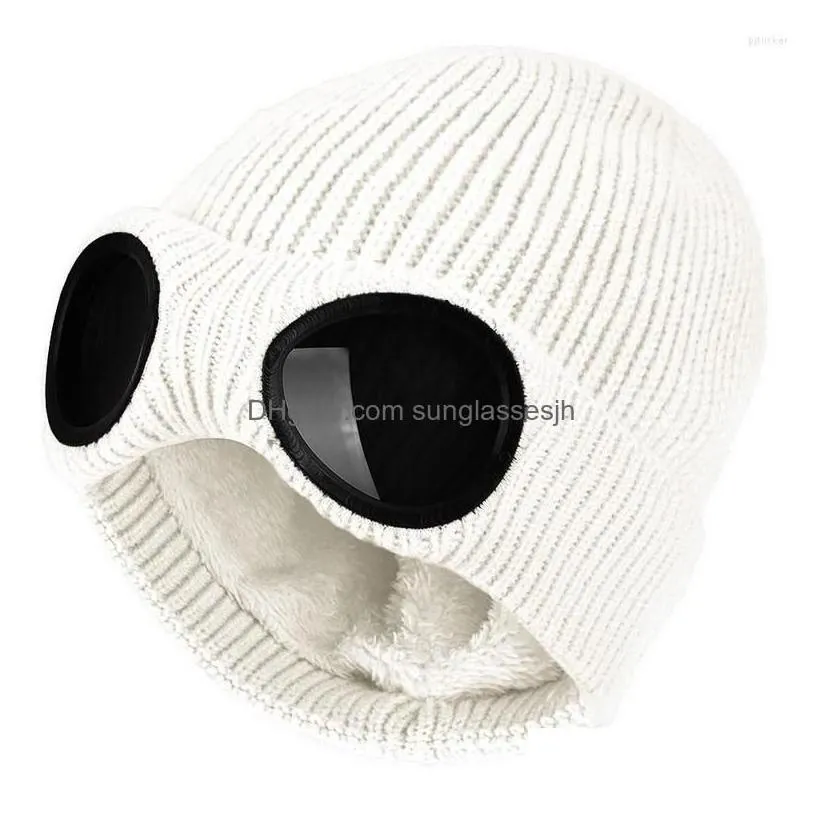 beanie/skull caps beanies 2022 winter glasses hat cp ribbed knit lens beanie street hip hop knitted thick fleece warm for women men