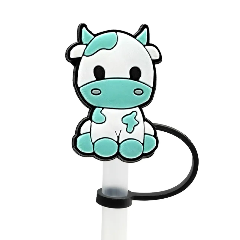 cute cow straw cover topper silicone accessories cover charms reusable splash proof drinking dust plug decorative DIY your own 8mm straw