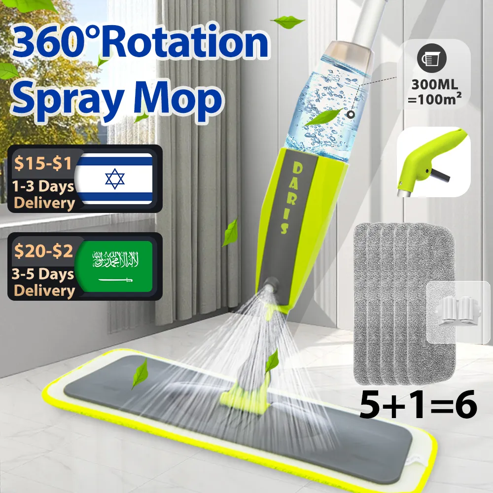 MOPS Spray Mop Broom Set Magic Flat for Floor Home Cleaning Tool Brooms Hushåll med återanvändbara mikrofiberkuddar Roterande 230728