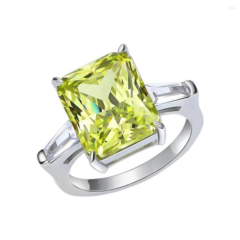 Cluster Rings 925 Sterling Silver 10.5CT Radiant Cut Apple Green 10 12mm High Carbon Diamond Gemstone Wedding Noivado Ring for Women