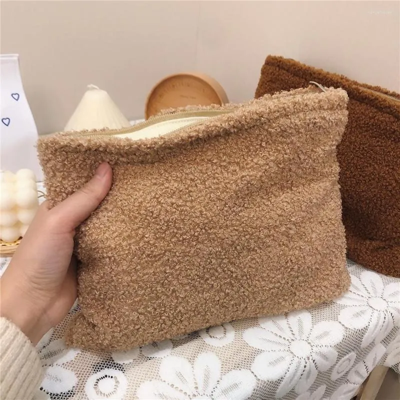 Kosmetiktaschen Einfarbig Samt Handtasche Winter Warme Tuch Make-Up Große Einfache Koreanische Bequeme Lagerung Für Frauen Mädchen