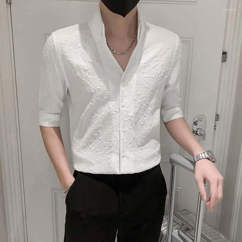 Camicie casual da uomo 2023 Camicie a maniche lunghe con scollo a V da lavoro / Abito da uomo di fascia alta slim fit Streetwear Camicetta sociale nero bianco