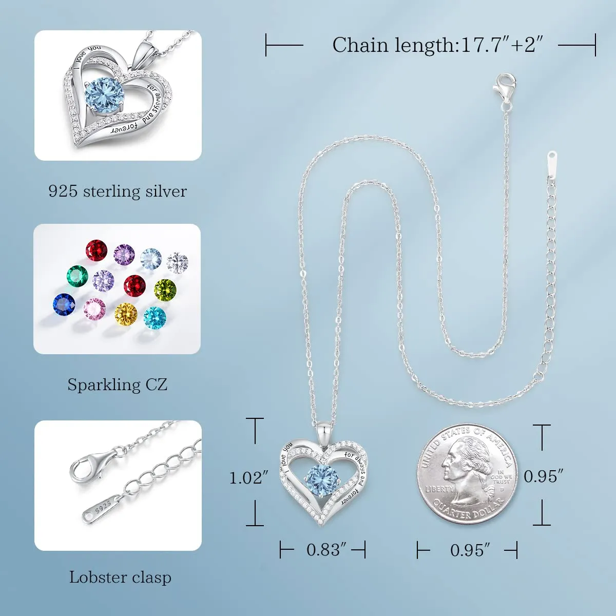CDE Forever Love Heart Pendant Necklaces For Women 925 Sterling