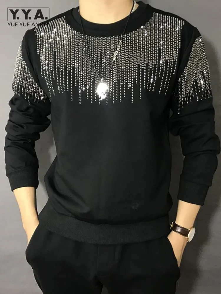 Męskie bluzy bluzy męskie bluza One w długim rękawie luksusowe diamenty czarne pulovery Sprężyna jesienna swobodna koszulka męska szczupła moda 2307728