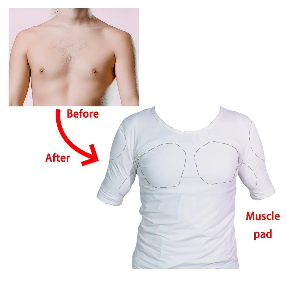 Man 3D Body Shaper Fake False Muscle Chest T-shirt Svamp axlar vadderade underkläderkomprimering abs anime cosplay underkläder