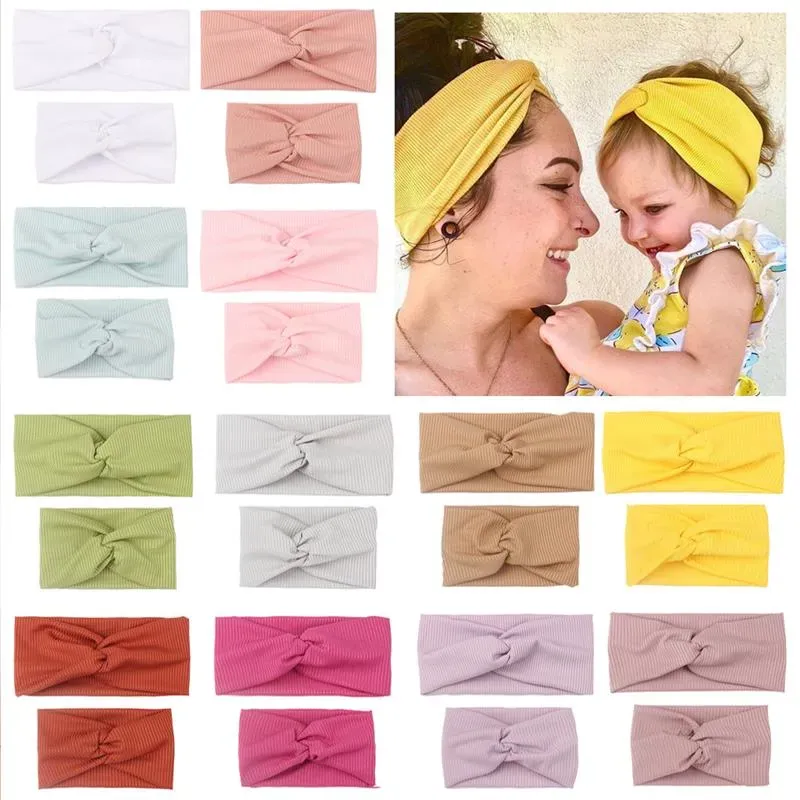 Mom Mother & Daughter Kids Baby Girl Bow Headband Solid Color Head Hair Band Accessories Parent-Child Family Headwear