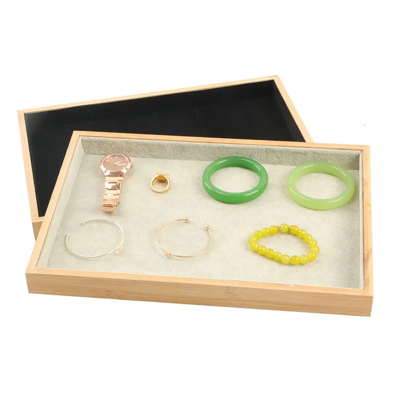 Soporte de joyería Bandeja de exhibición de joyería de bambú y madera Caja de almacenamiento de joyería Anillo Pendiente Placa Bandeja de reloj 230728