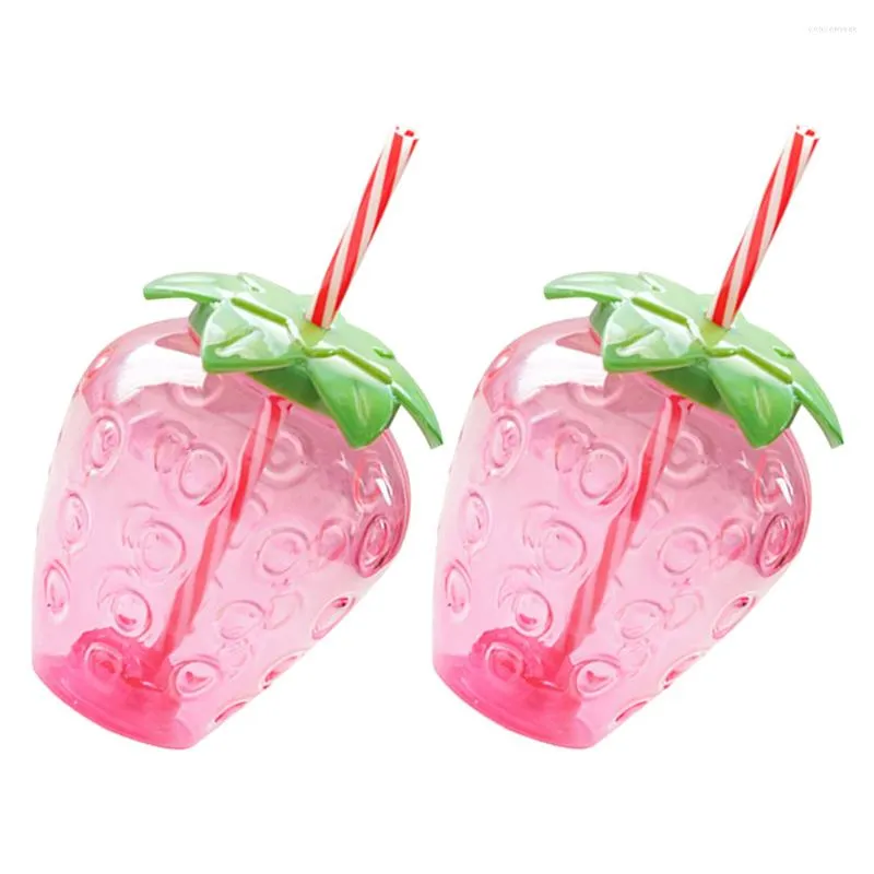 Bicchieri usa e getta Cannucce Tazza di paglia Acqua Bottiglia di fragola Coperchio Chiaro Caffè Bere tè Bambini Tazza Bicchiere Kawaii Freddo