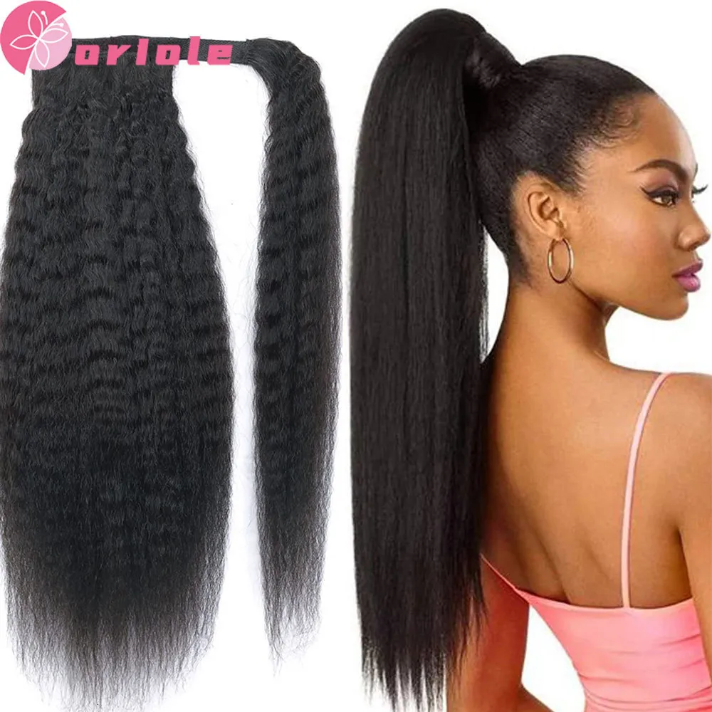 Coda di cavallo Kinky Straight Coda di cavallo Estensione capelli umani 10A 100g Clip avvolgente in nero naturale Remy Indian Yaki da 8 a 32" 230728