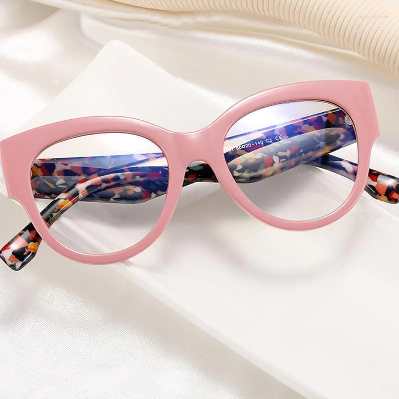 Solglasögon Fashion Brand Anti-Blue Glasses Women Cat Eye Frames Retro Styles Designer Optical Computer Large