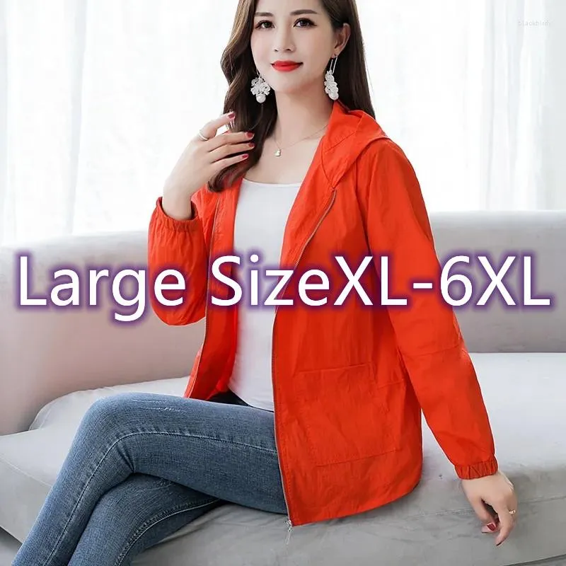Women's Trench Coats Sun Protection Clothing Top Spring Summer 2023 Windbreaker Jacket Women Hooded Loose Cardigan Large Size 6XL Ladies