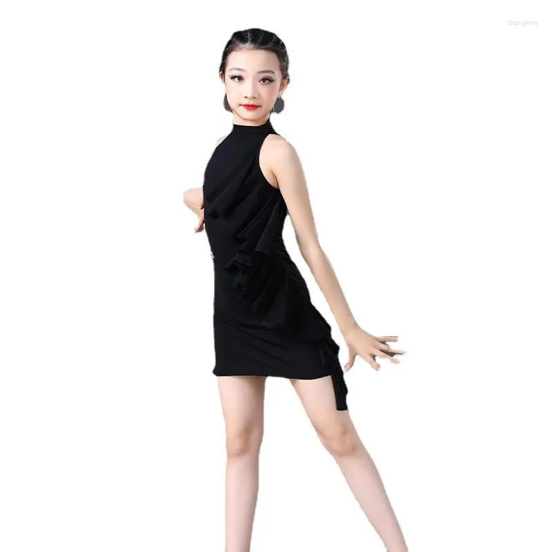 Scena noszona czarne dziewczyny profesjonalna latynoska sukienka taneczna dla dzieci salsa performance kostiumów konkurencja łyżwiarnia sukienki taneczne stroje
