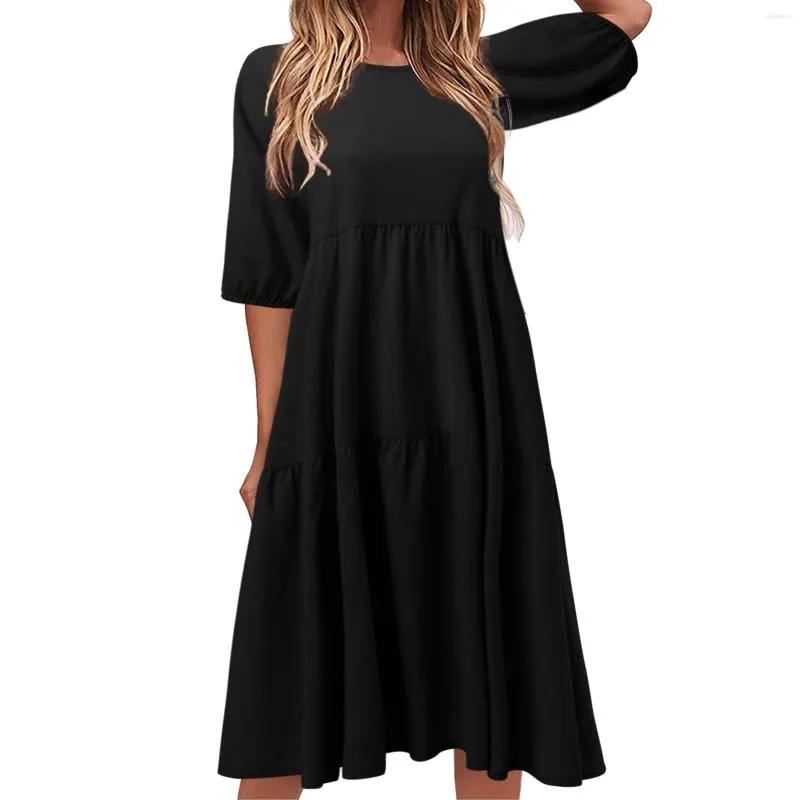 Casual Dresses Summer Solid Color Round Neck Short Sleeve Dress For Juniors Womens