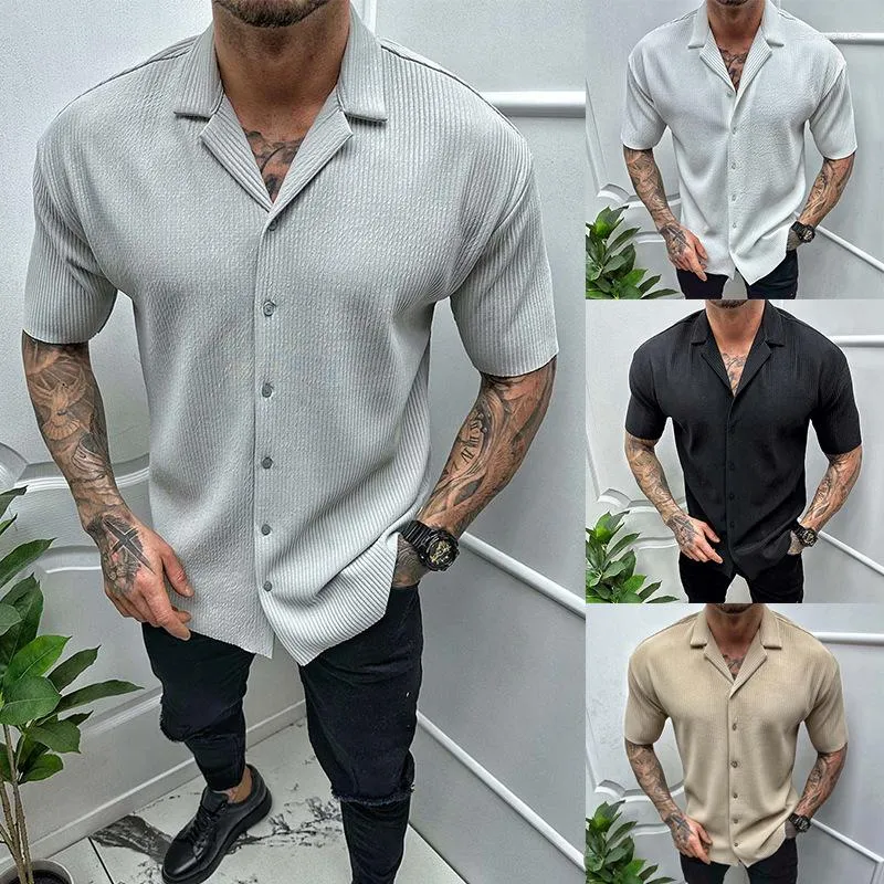 Mannen Casual Shirts 2023 Zomer Mode Opstaande Kraag Katoenen Shirt Effen Kleur Business Korte Mouwen Slanke Type Trend Vest