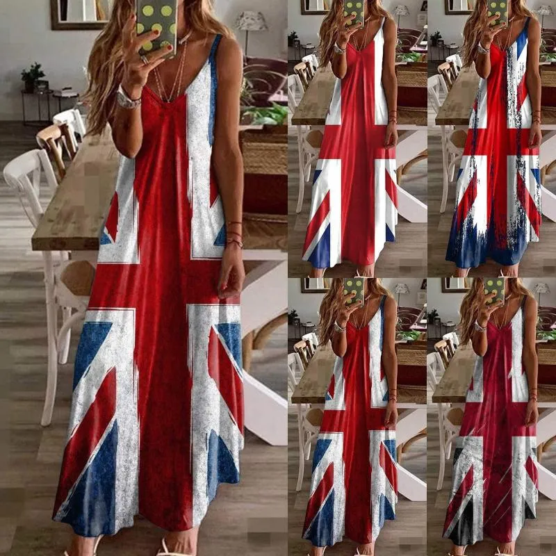 Casual Dresses Women Summer Fashion Low Neck Sleeveless Flower Print Long Dress Tan For Postpartum