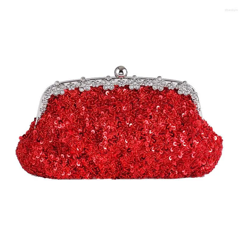 الأكياس المسائية الترتر الماسي حقائب اليد الرائعة حقيبة زفاف حمراء كبيرة