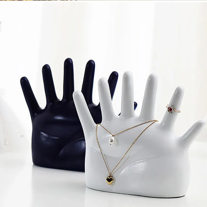 Stojak biżuterii ly farba 6 palcami żywica średnie pierścienie Naszyjnik Wyświetlacz stojak stojak z boku modelki kolczyki Naszyjnik