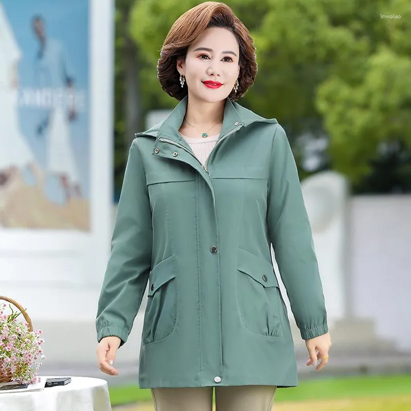 Women's Jackets 2023 Women Spring Hooded Long Coats Middle-Aged And Old Jacket Top Large Elegant Windbreaker