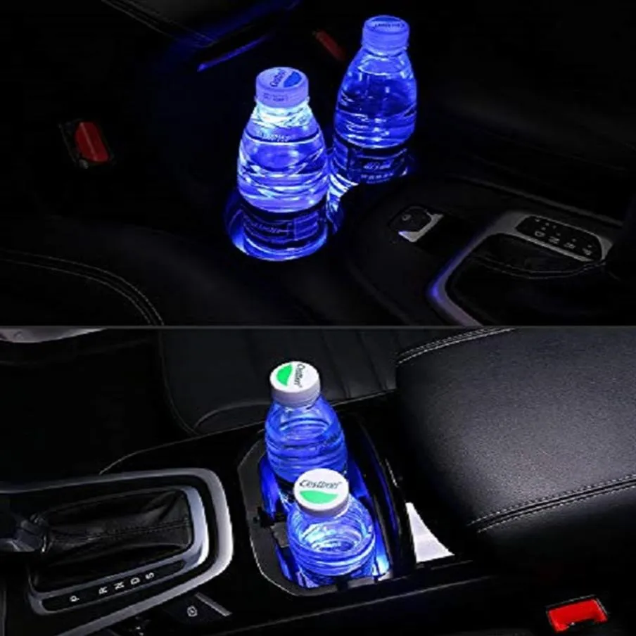 2st LED CAR LOGO CUP HOLDER LIGHTS FÖR AUDI 7 Färger Byt USB -laddningsmatta LUMINESCENT CUP PAD LED Interiör Atmosphere Lamp Q210Y