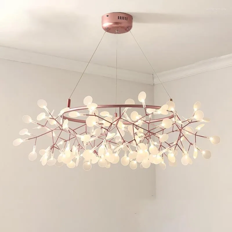 Lustres nordique luciole suspension lampe salon lustre rond moderne or Rose/noir cuisine branche éclairage