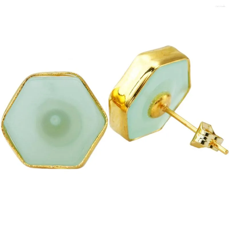 Boucles D'Oreilles Clou Conception Simple Hexagone Vert Verre Howlite Turquoise Pour Femme Bijoux Mode Cadeau