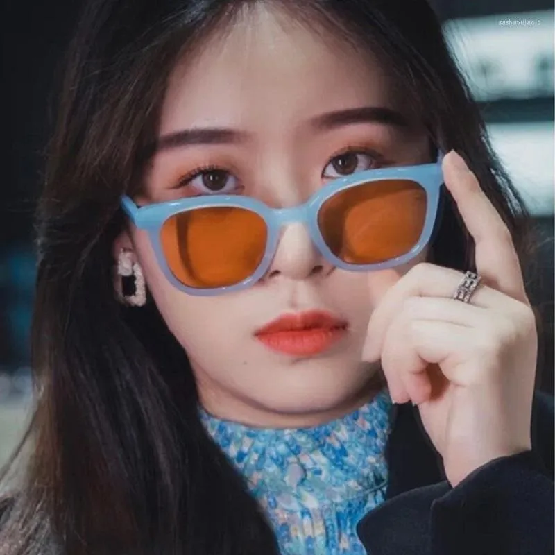 Okulary przeciwsłoneczne brązowe kocie oko koreańskie kobiece netto czerwone okulary w tym samym stylu okulary moda prosta