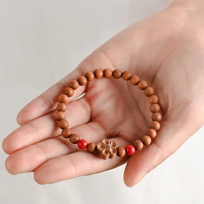 Strand Laoshan Sandalwood Art Hand String Single Circle DIY Kobiety Kinnabar Peach Plum Buddha Bransoletka Hurtowa