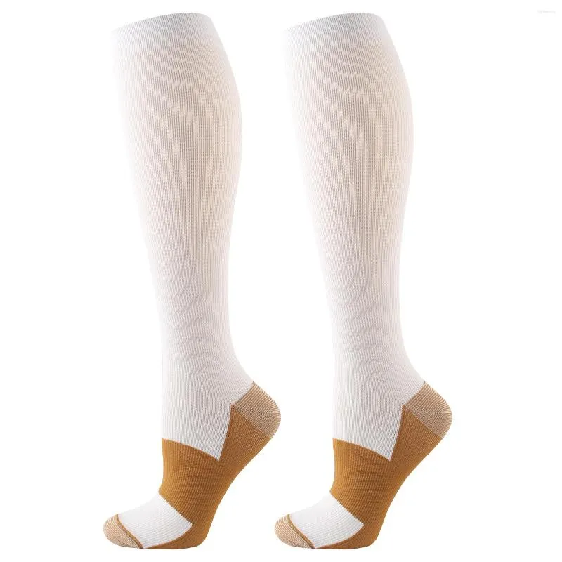 Chaussettes de sport femmes hommes genou haute meilleure Circulation réduire l'enflure blanc élastique entraînement athlétique pour le vol de Compression