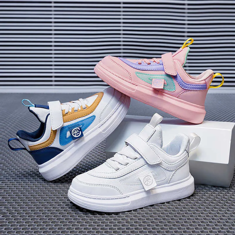 Kinderboardschoenen nieuwe stijl wit roze casual sneakers schoenen jongens meisjes lederen waterdichte sporttrainers voor kinderen 3 kleuren