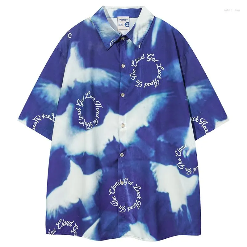 Camisas casuais masculinas de verão, botões, hip hop havaiano, tie dye, estampa gráfica, camisa de praia, blusa, streetwear, moda Aloha