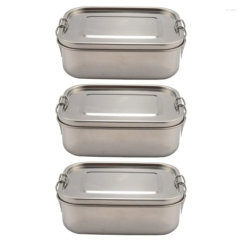 Dinnerware Sets 3X Stainless Steel Lunch Container With Lock Clips And Leakproof Design 800ML Bento Boxes