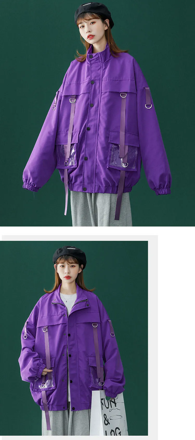 DHgate.com:Womens Streetwear Cargo Jacket: Purple Harajuku