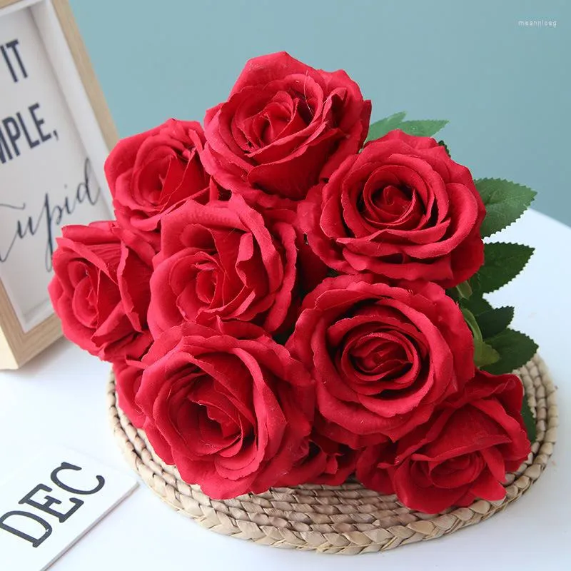 Decorative Flowers Artificial Flower Silk Powder Champagne Roses Bouquet Valentine's Day Gift El Restaurant Decoration Simulation Rose