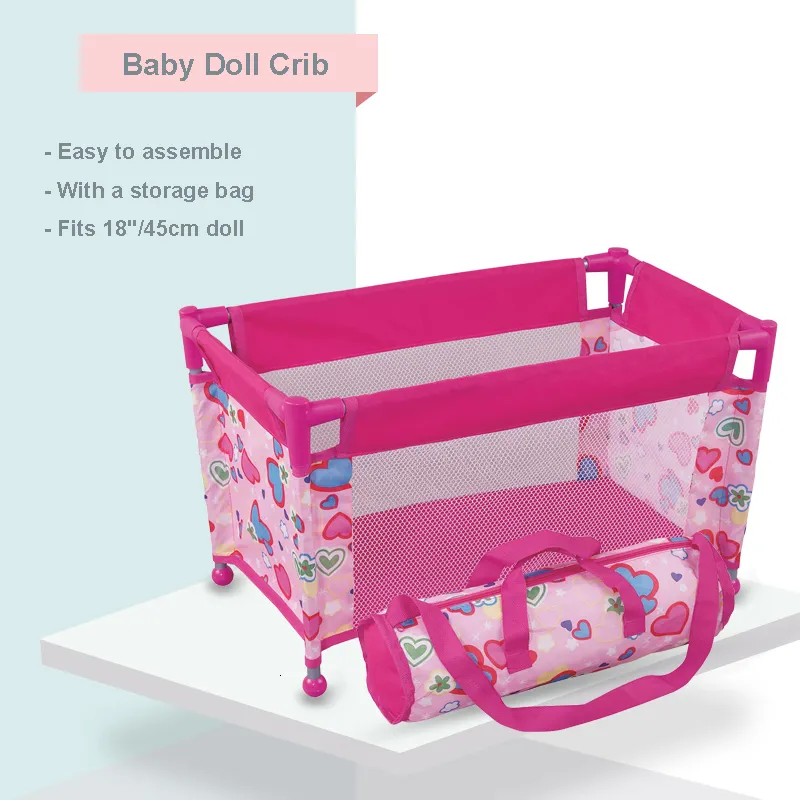 Tools Workshop Baby Doll Crib Pack and Play Accessory Simulation DIY Doll Bed up to 18 Dolls with Carry Along Bag Toy Gift for Girls and Kids 230729