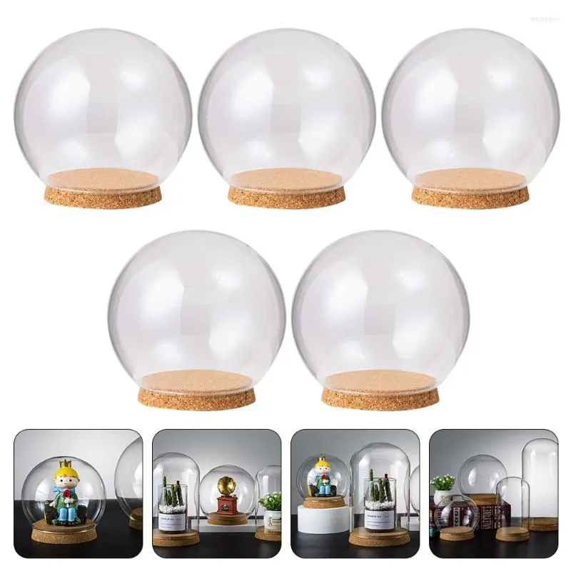 Decorative Flowers 5 Pcs Food Cover Transparent Glass Dome Flower Holder Plastic Container Monitor Child Miniture Decoration