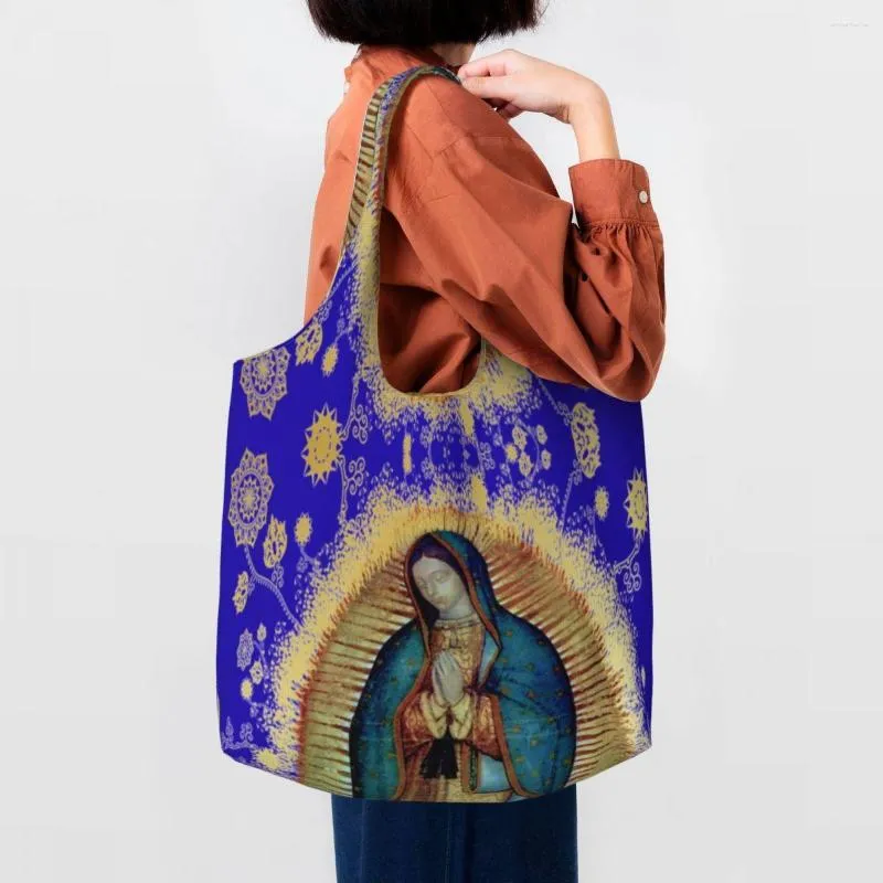 Sacos de Compras Nossa Senhora de Guadalupe Virgem Maria Mexicana Mexico Tilma Bolsa de Lona Feminina Capacidade Lavável Sacola de Mercearia