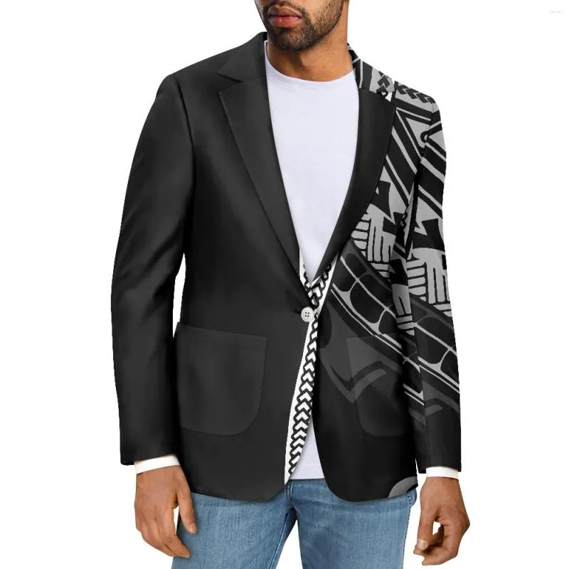 Men's Suits Polynesian Tribal Fijian Totem Tattoo Fiji Prints Fashion Business Elegant Casual Formal Dress V-Neck Long Sleeve Suit Coat