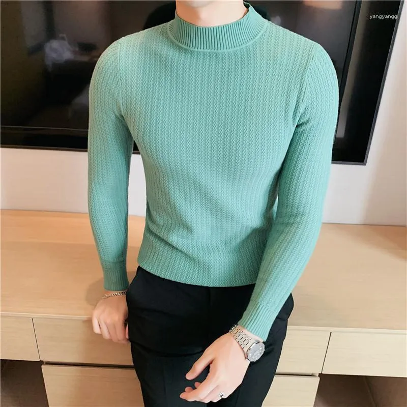 Männer Pullover 2023 Herbst Winter Pullover Männer Lose Feste Dicke Stricken Mock Neck Pullover Kleidung Vintage Jumper F541