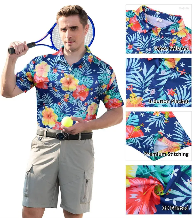 Herrpolos sommarmens t-hirts Hawaii 3d tryckt casual polo skjorta kort ärmknapp upp skjortor manlig lös bekväm topp trendig unisex
