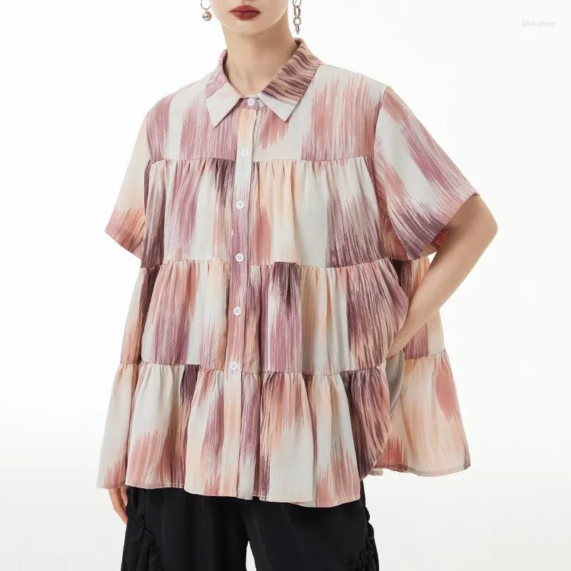 Camicette da donna Street Gradient Tie Dyed Camicia a maniche corte Sottile Drappeggio allentato Moda Casual A-line Cake Tide Primavera Estate