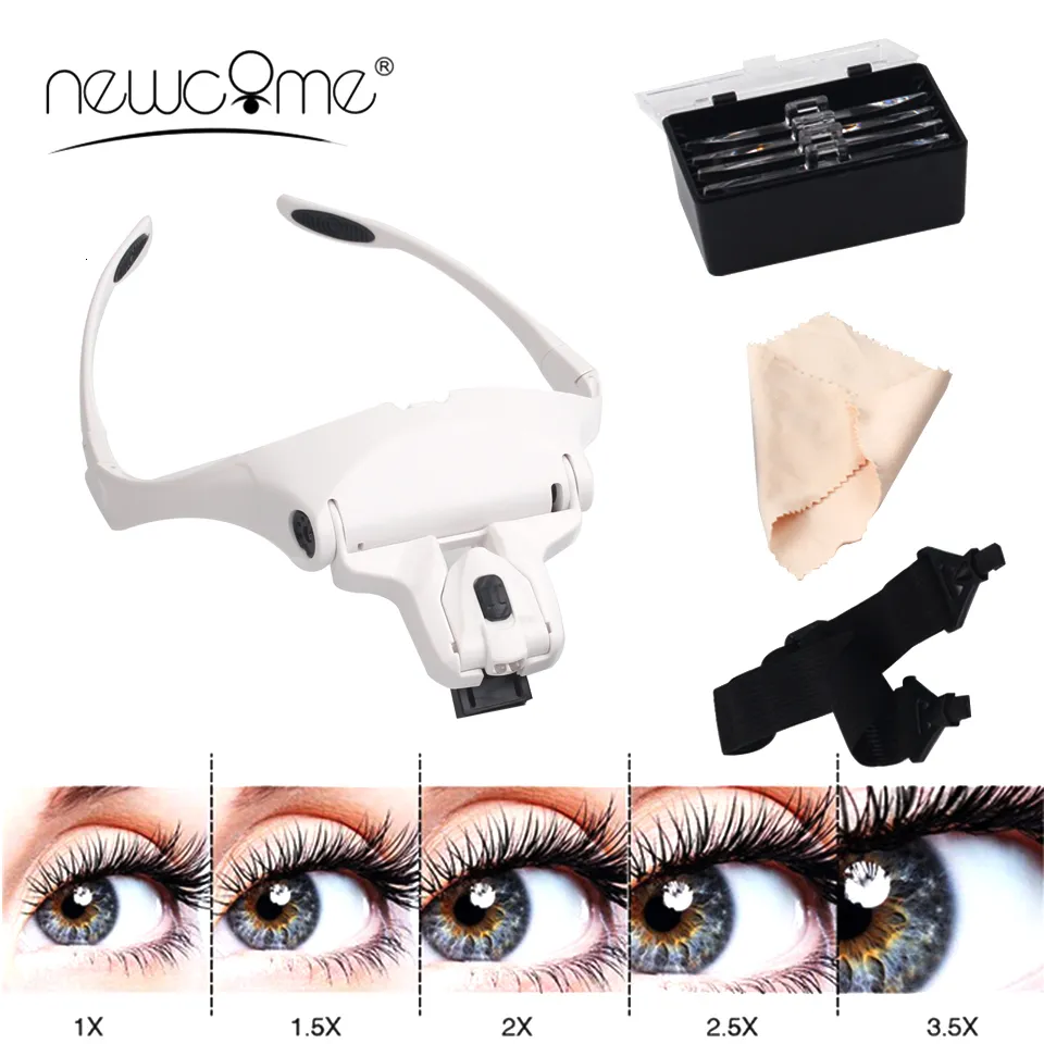 False Eyelashes COME 5 lens adjustable magnifying glass eyelash extension LED headlight eyelash transplantation repair tattoo makeup tool 230728