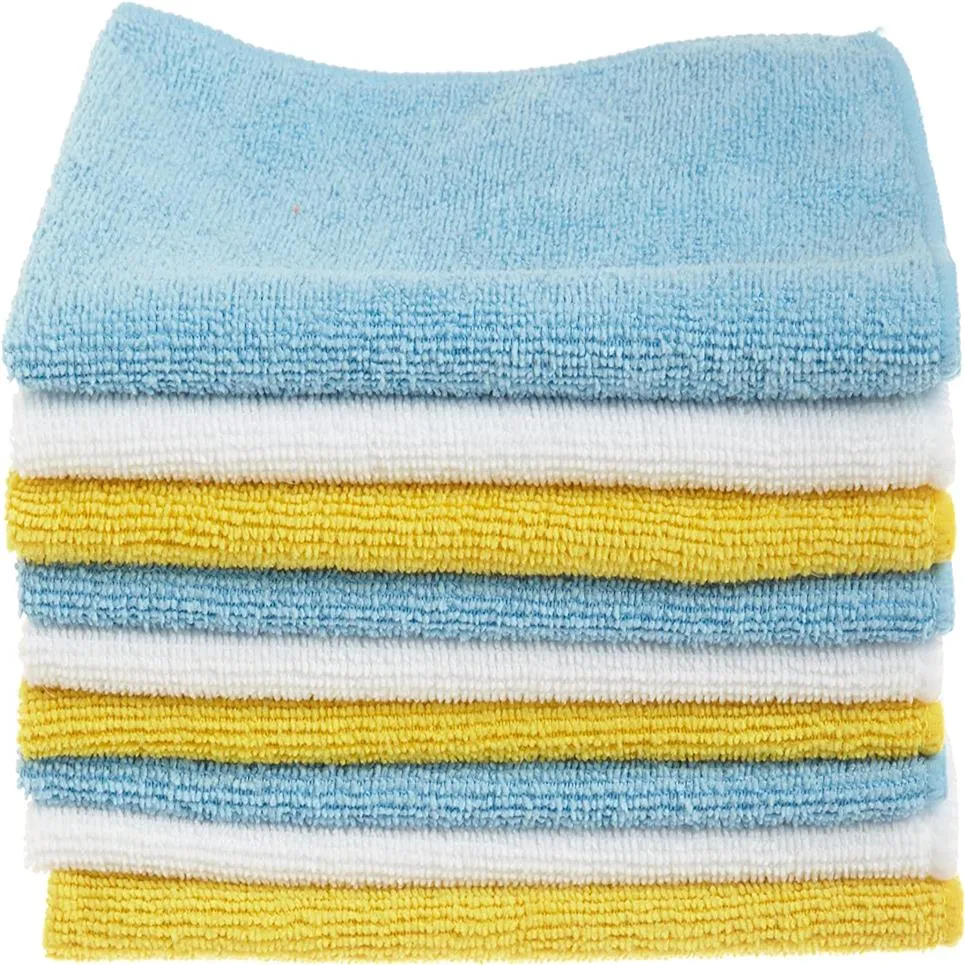 Microfiber Cleaning Cloth Wear Reusable and Washable 24 Pack 12 x 16 Inch Blue White and Yellow206N