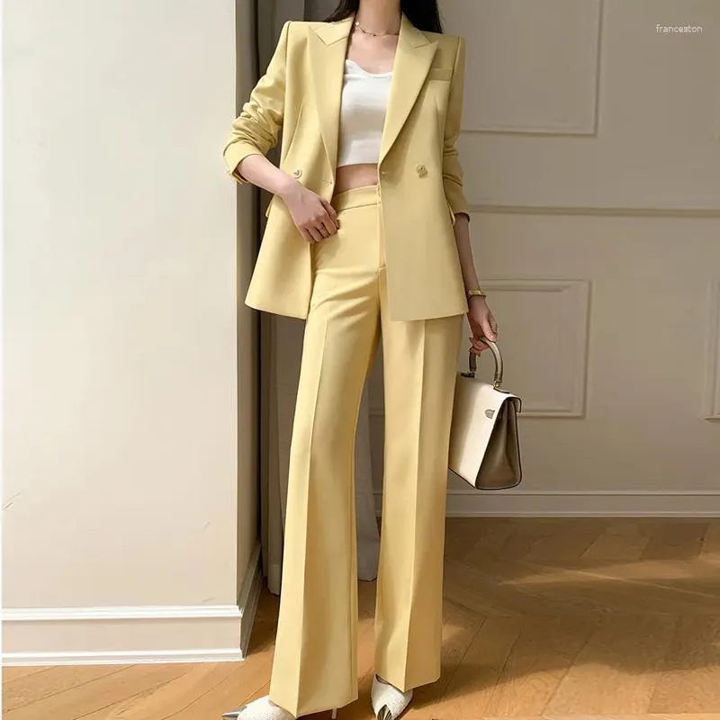 Kvinnors tvåbitar byxor Kontor Lady Career Work Suit Fashion Blazer Pantsuit Simple Solid Color Long Sleeve Coats