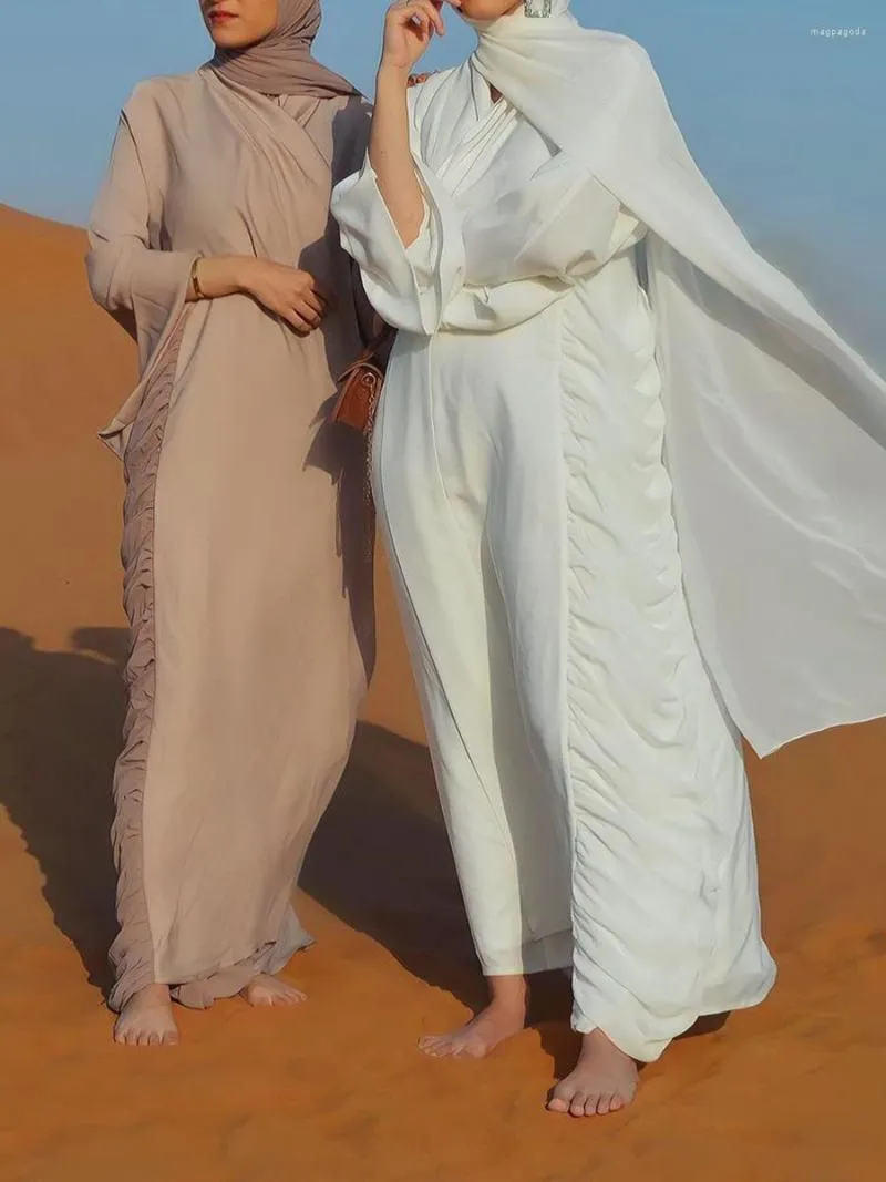 Abbigliamento etnico Eid Mubarak Abito Abaya Donne musulmane Ramadan Hijab Dubai Turchia Islam Kaftan Chiffon Ruffle Robe Longue Musulmane