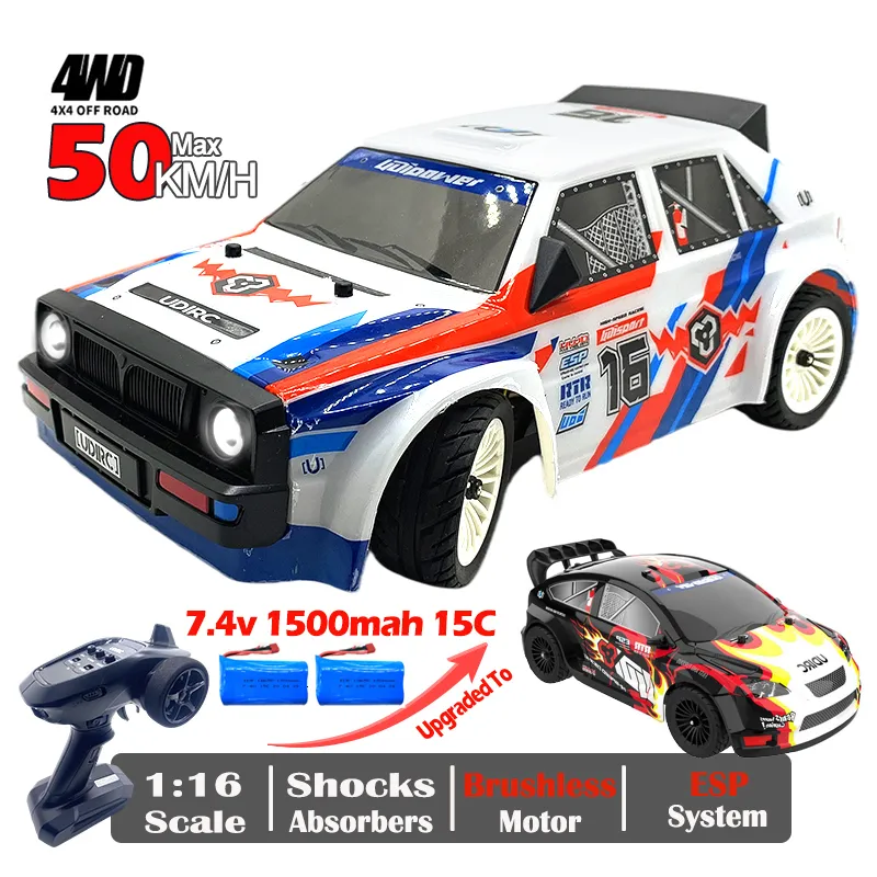 Carro RC Elétrico UDIRC UD 1603 1604 Pro RC 2 4G 1 16 50km H Alta Velocidade Sem Escova 4WD Drift Luz LED RTR Veículos de Controle Remoto Brinquedo Presente 230728