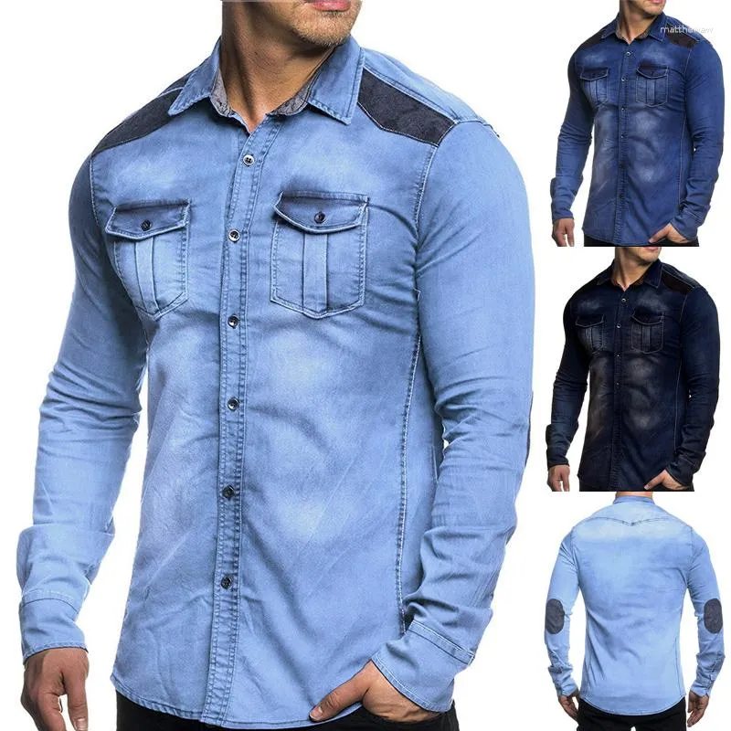 Męskie koszule w stylu koszuli vintage Men Men Fashion Zwiększ wysokiej jakości bawełniane mycie dżinsowe długi rękaw