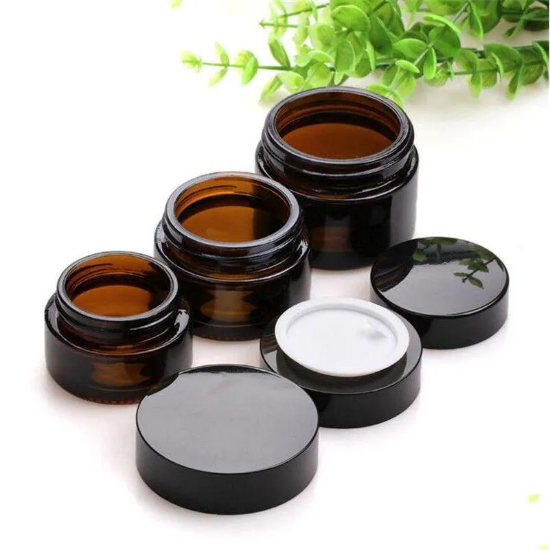 Packing Bottles 5G 10G 15G 20G 30G 50G Amber Glass Face Cream Bottle Cosmetic Makeup Jars With Inner Liners And Black Lids Drop Delive Otizx