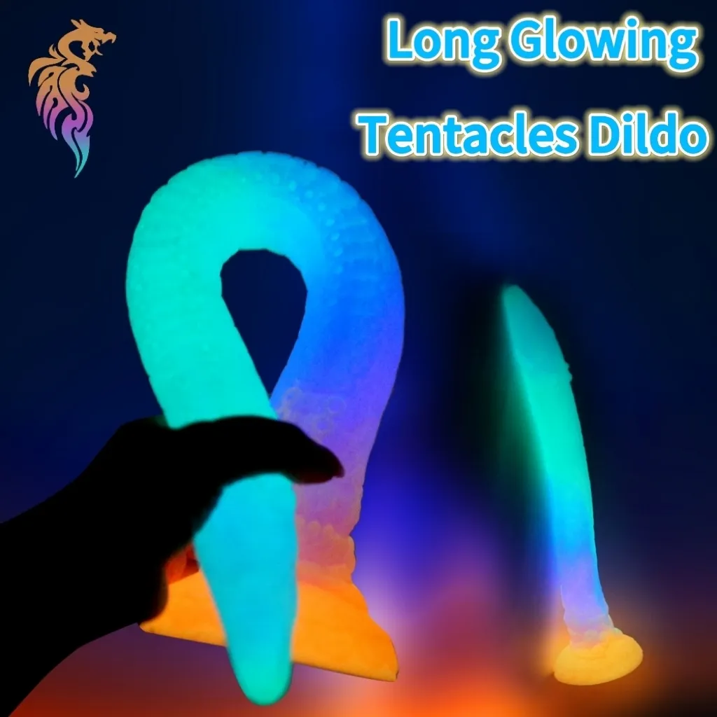 Анальные игрушки длинные светящиеся щупальца дилдо присоска силиконовый