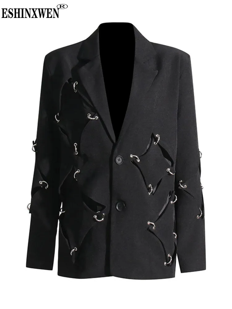 Damenjacken Eshin 2023 Herbst Metallniet Ring Dekoration Unregelmäßiges Profil Asymmetrischer Anzug Mantel Tragen Tops Kleidung TH4390 230728